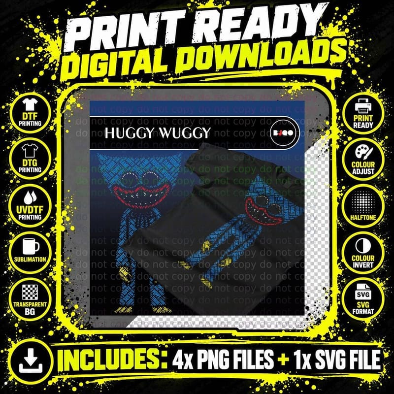 Huggy Wuggy Blue Red Creature Horror Game T-Shirt Png SVG Digital Bundle
