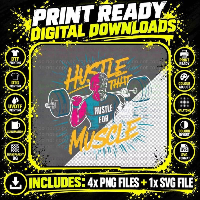 Hustle That for Muscle Half Skeleton Muscular Body Png SVG Digital Bundle