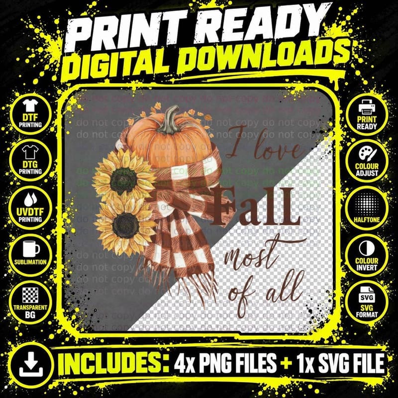 I Love Fall Most of All Fall T-Shirt Png SVG Digital Bundle