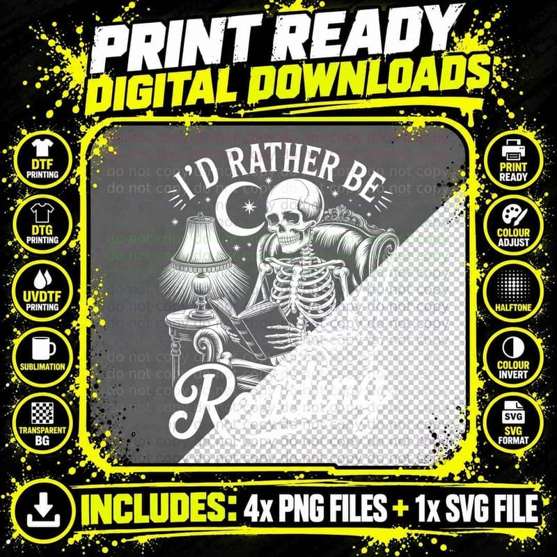 I'd Rather Be Reading Books T-Shirt Png SVG Digital Bundle