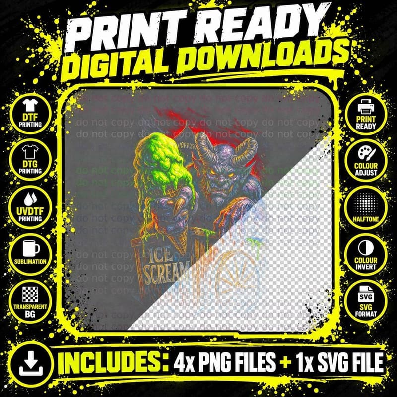Ice Scream Demons T-Shirt, Halftone Horror Monster Png SVG Digital Bundle