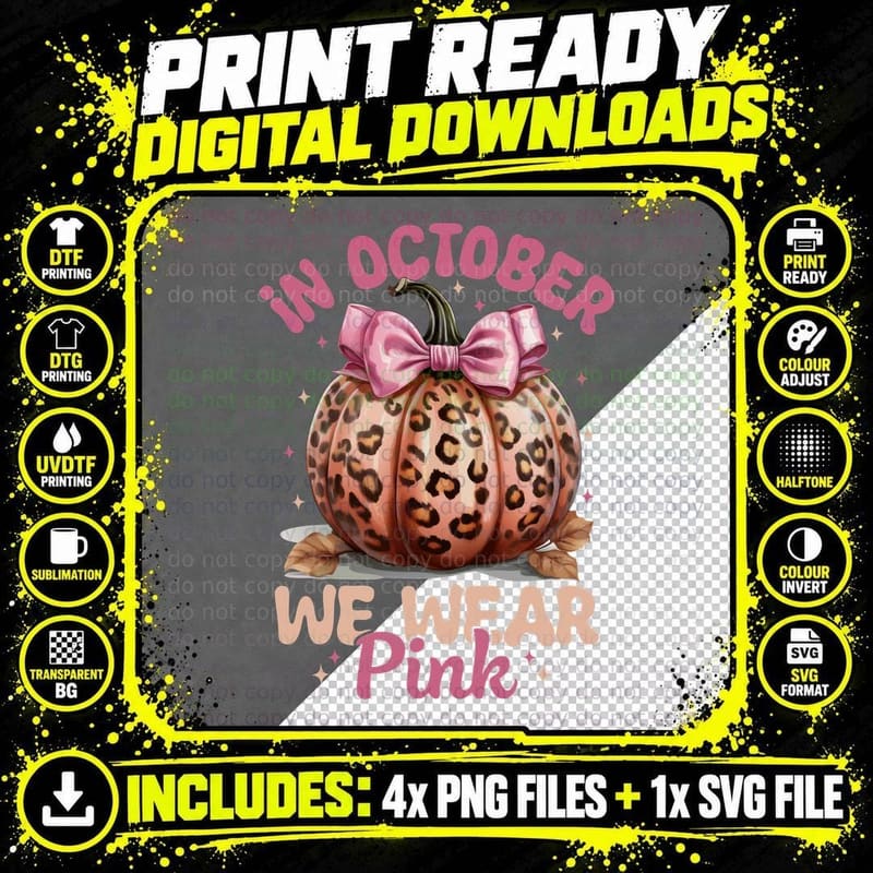 In October We Wear Pink Breast Cancer T-Shirt Png SVG Digital Bundle