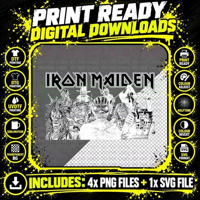 Iron Maiden Black and White Montage Multiple Zombie Png SVG Digital Bundle