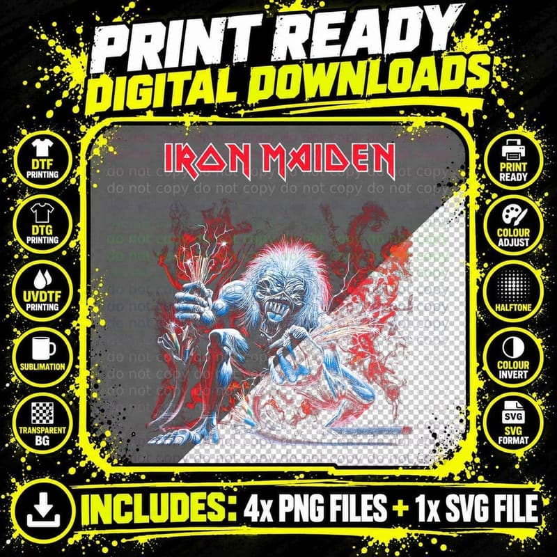 Iron Maiden Demon Zombie Ice Blue T-Shirt Png SVG Digital Bundle