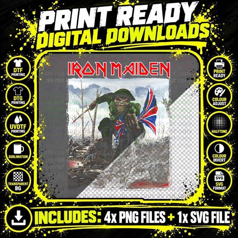 Iron Maiden Zombie Soldier UK Flag Distressed T-Shirt Png SVG Digital Bundle