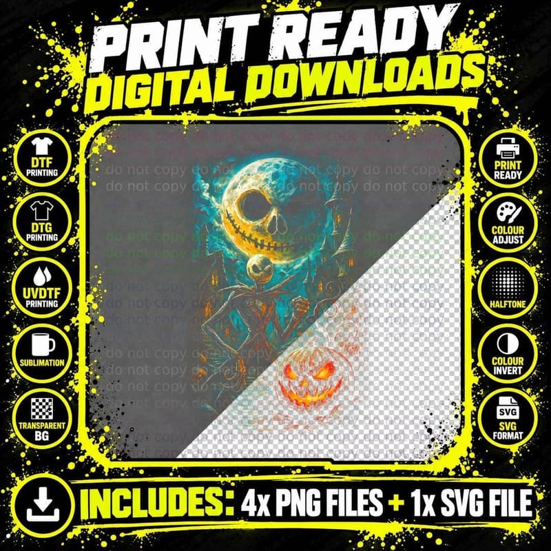 Jack Skellington Skeleton T-Shirt, Halftone Horror Png SVG Digital Bundle