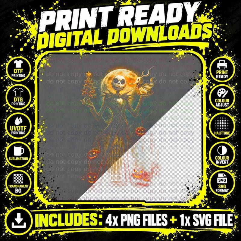 Jack Skellington T-Shirt, Halftone Horror Skeleton Png SVG Digital Bundle
