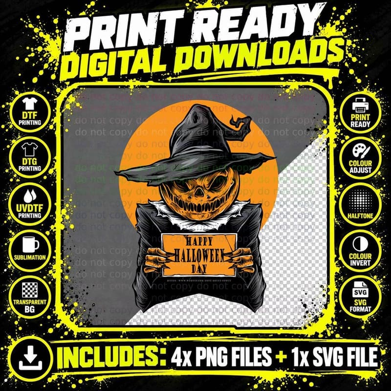 Jack-O'-Lantern Scarecrow Happy Halloween Day Pumpkin Png SVG Digital Bundle