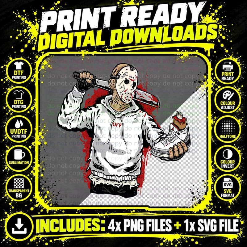 Jason Horror Mask Gun Blood Slasher T-Shirt Png SVG Digital Bundle
