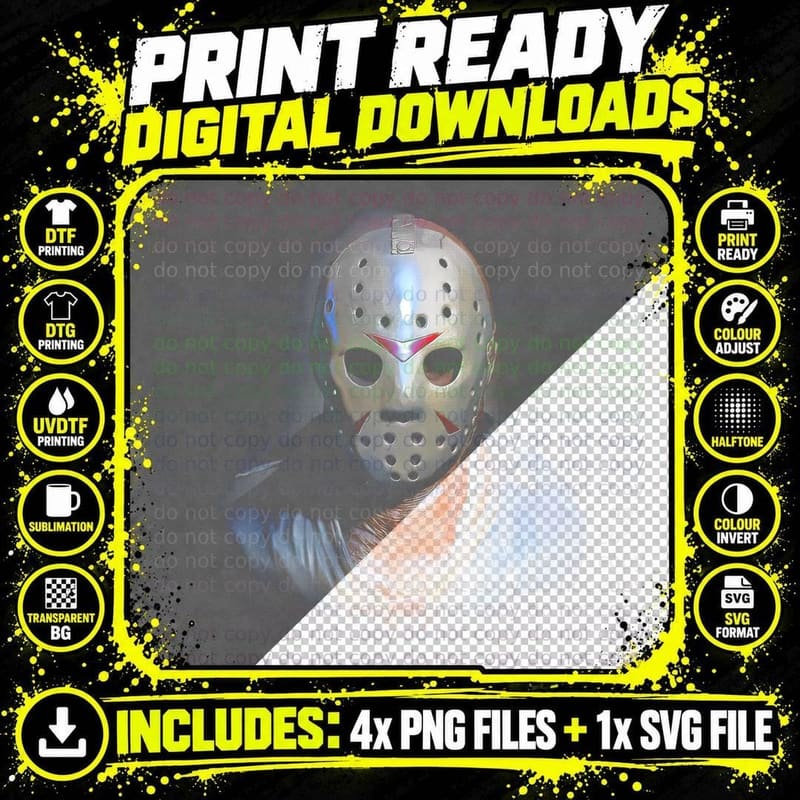 Jason Voorhees Friday 13th Hockey Mask Horror Halftone Png SVG Digital Bundle