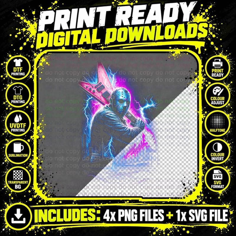 Jason Voorhees Machete T-Shirt, Halftone Horror Slasher Png SVG Digital Bundle