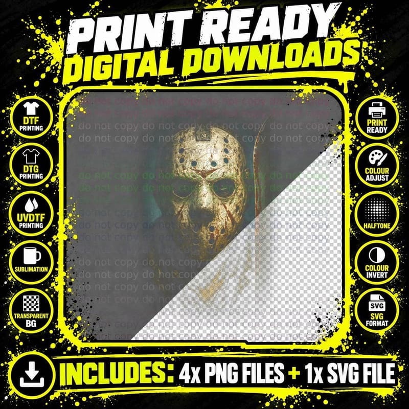 Jason Voorhees T-Shirt, Halftone Horror Portrait Graphic Png SVG Digital Bundle