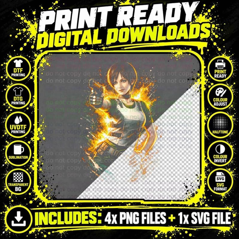 Jill Valentine T-Shirt, Halftone Resident Evil Png SVG Digital Bundle