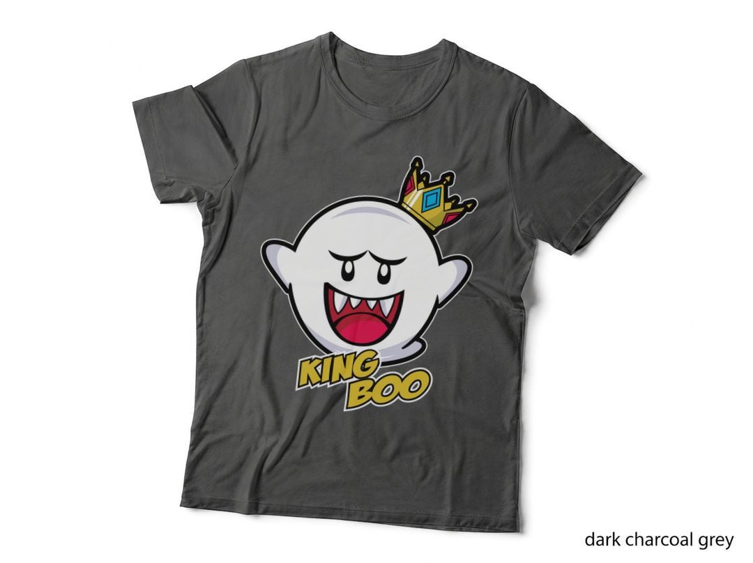 King Boo White Ghost Character Gold Crown Fangs Red Mouth T-Shirt