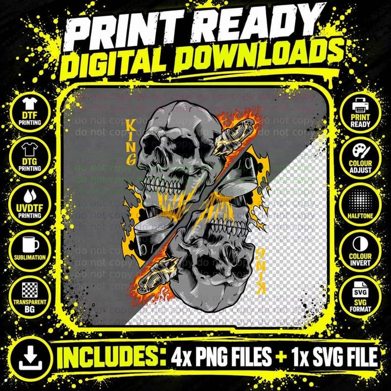 King Konk Horror Gothic Double Skull Fire Violence Png SVG Digital Bundle