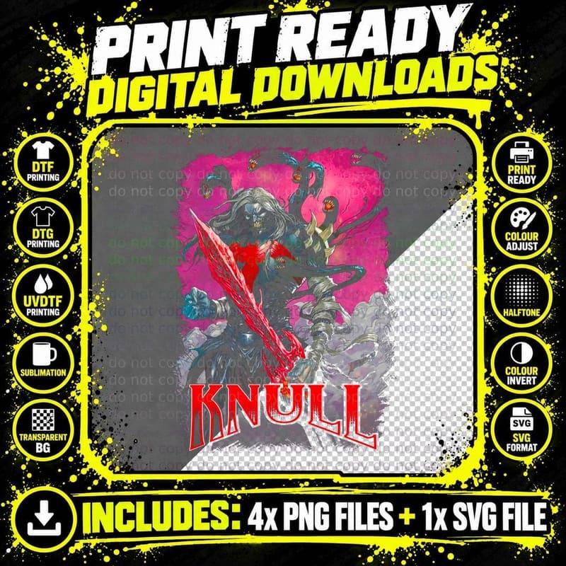Knull Skeleton Sword Pink Halftone Spooky T-Shirt Png SVG Digital Bundle