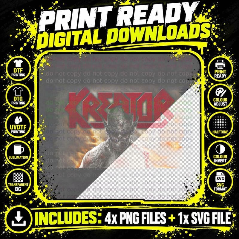 Kreator Zombie Decayed Face Portrait Grey Distressed Png SVG Digital Bundle