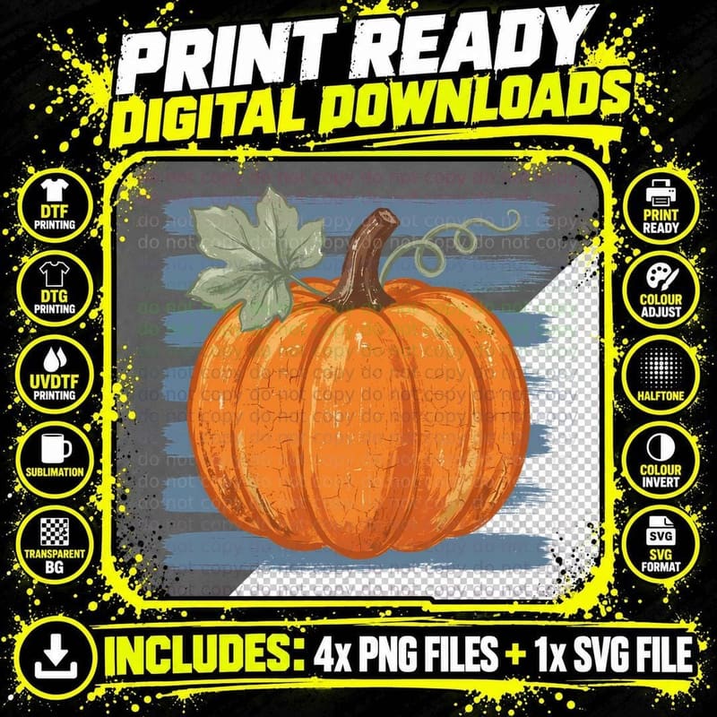 Large Pumpkin Striped Blue Background Fall T-Shirt Png SVG Digital Bundle