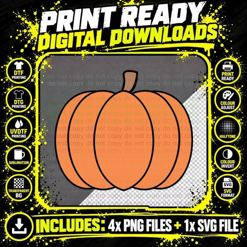 Large Solid Orange Pumpkin Fall T-Shirt Png SVG Digital Bundle