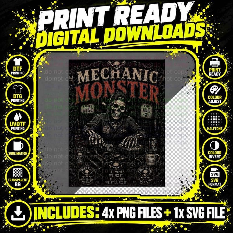 Mechanic Horror Vintage Dead Engine Skeleton Garage Auto Png SVG Digital Bundle