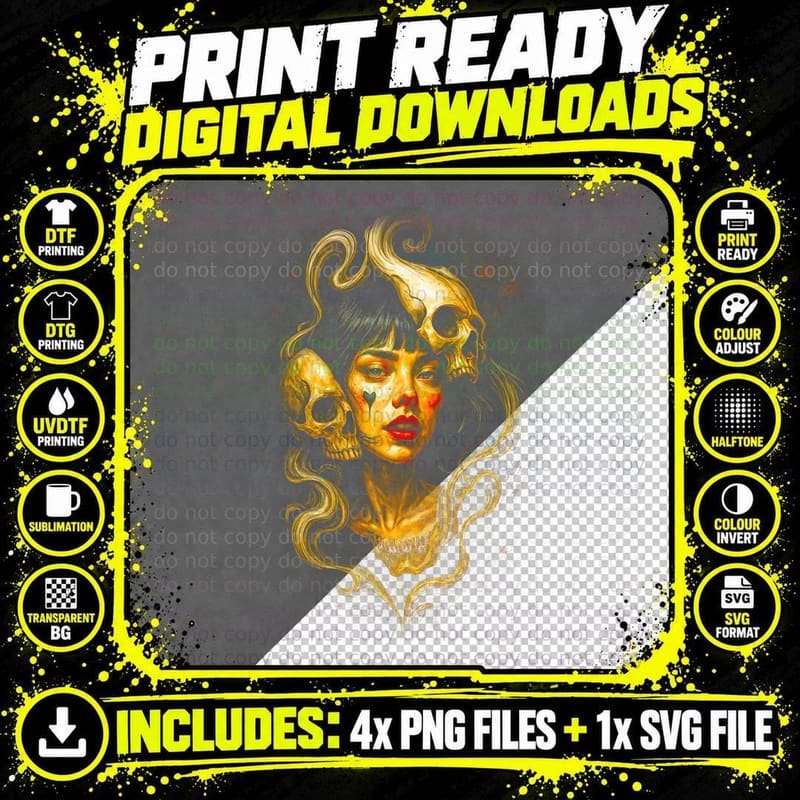 Medusa Skull T-Shirt, Halftone Horror Serpent Graphic Png SVG Digital Bundle