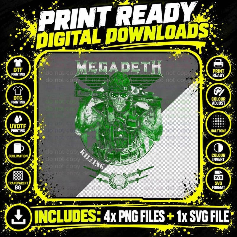Megadeth Killing Is My Business Green Skeleton Soldier Png SVG Digital Bundle