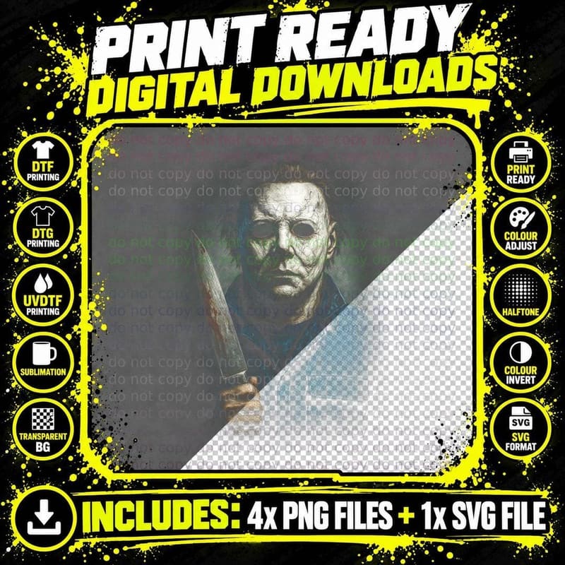 Michael Myers T-Shirt, Halftone Horror Portrait Graphic Png SVG Digital Bundle