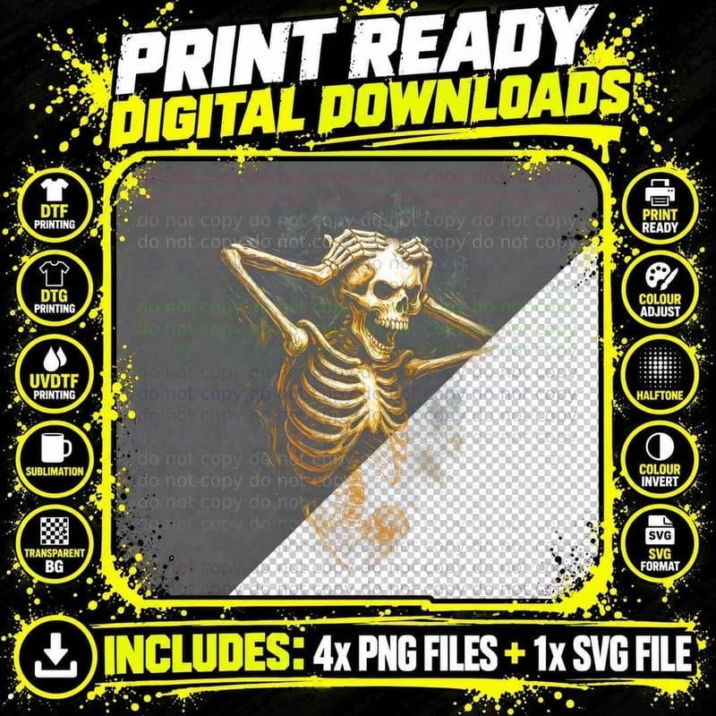 Military Combat Skull T-Shirt, Halftone Gothic Skull Png SVG Digital Bundle