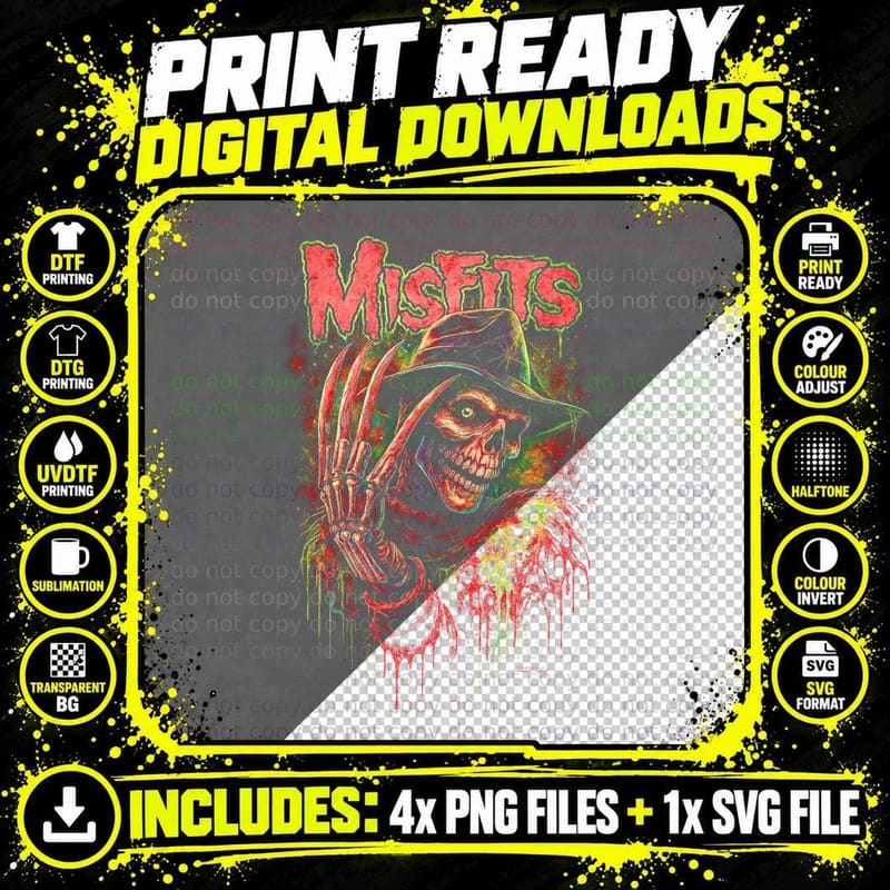 Misfits Fiend Claw Color T-Shirt, Halftone Punk Rock Png SVG Digital Bundle