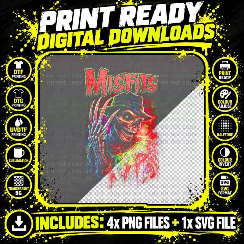 Misfits Fiend Claw T-Shirt, Halftone Punk Rock Graphic Png SVG Digital Bundle