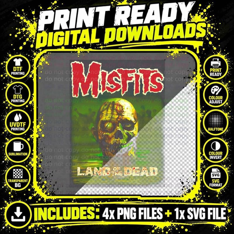 Misfits Land of the Dead Skull Zombie Horror Halftone Png SVG Digital Bundle
