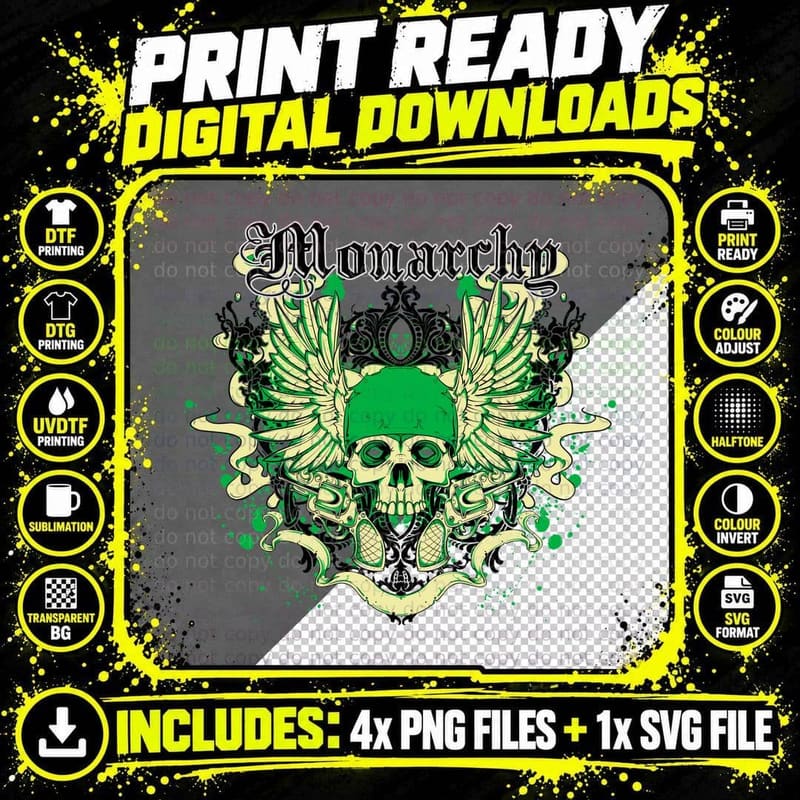 Monarchy Skeleton Skull Winged Ornate Gothic T-Shirt Png SVG Digital Bundle