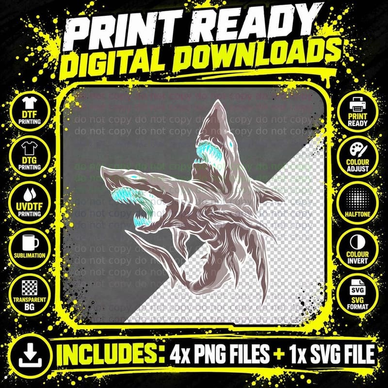 Monster Shark Zombie Mouth Horror T-Shirt Png SVG Digital Bundle