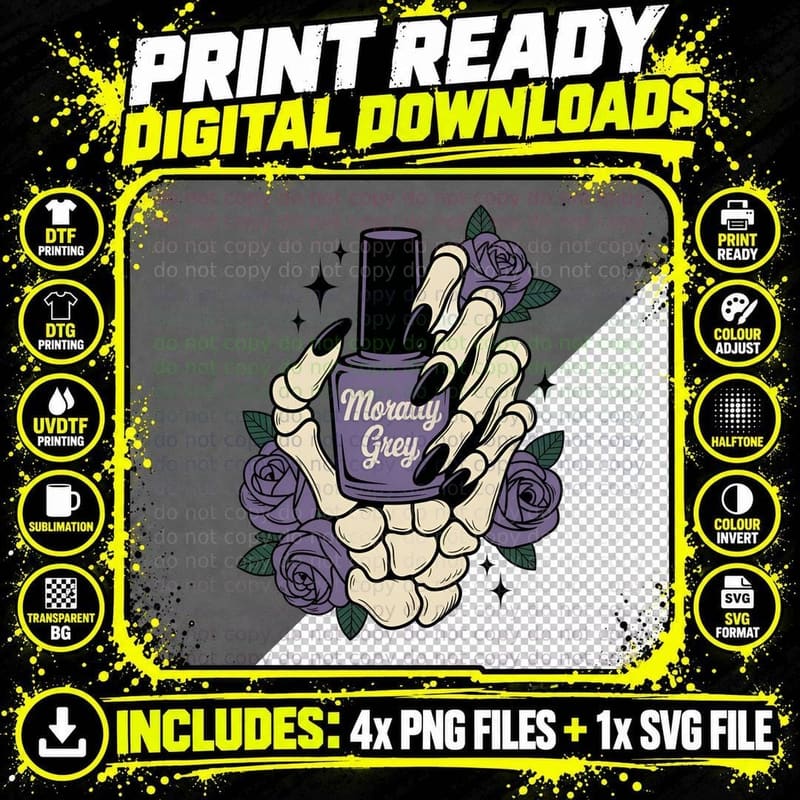 Morally Grey Books T-Shirt, Skeleton Hand Holding Purple Png SVG Digital Bundle