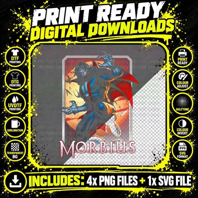 Morbius Red Blue Vampire Halftone Character Dark T-Shirt Png SVG Digital Bundle