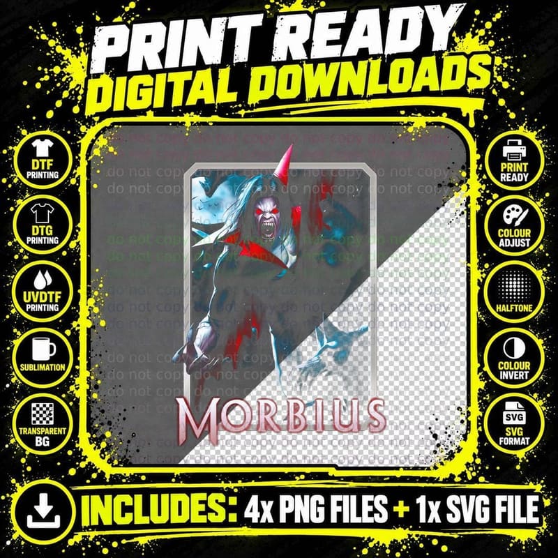 Morbius Vampire Blue Red Halftone Horror Fanged T-Shirt Png SVG Digital Bundle