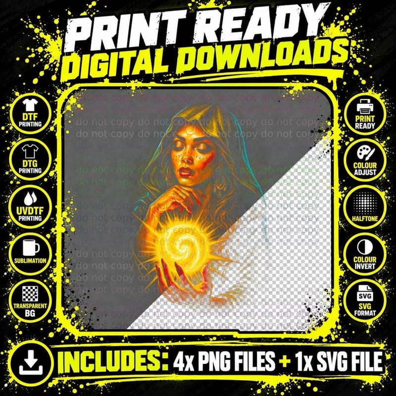 Mystic Fortune Teller T-Shirt, Halftone Horror Occult Png SVG Digital Bundle