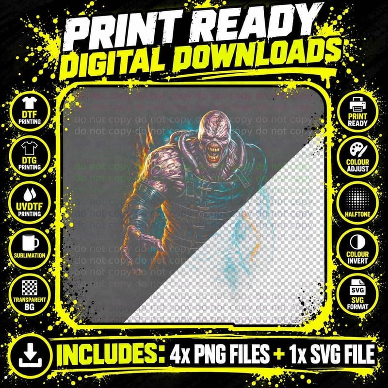 Nemesis T-Shirt, Halftone Resident Evil Gaming Graphic Png SVG Digital Bundle