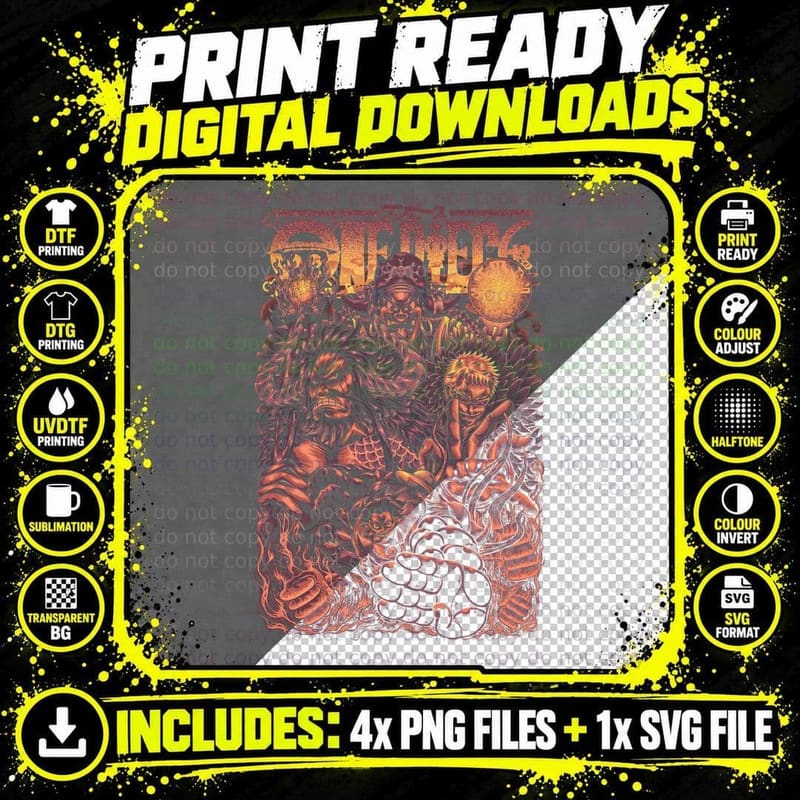 One Piece Japanese Text Red Orange Demonic Horror Png SVG Digital Bundle