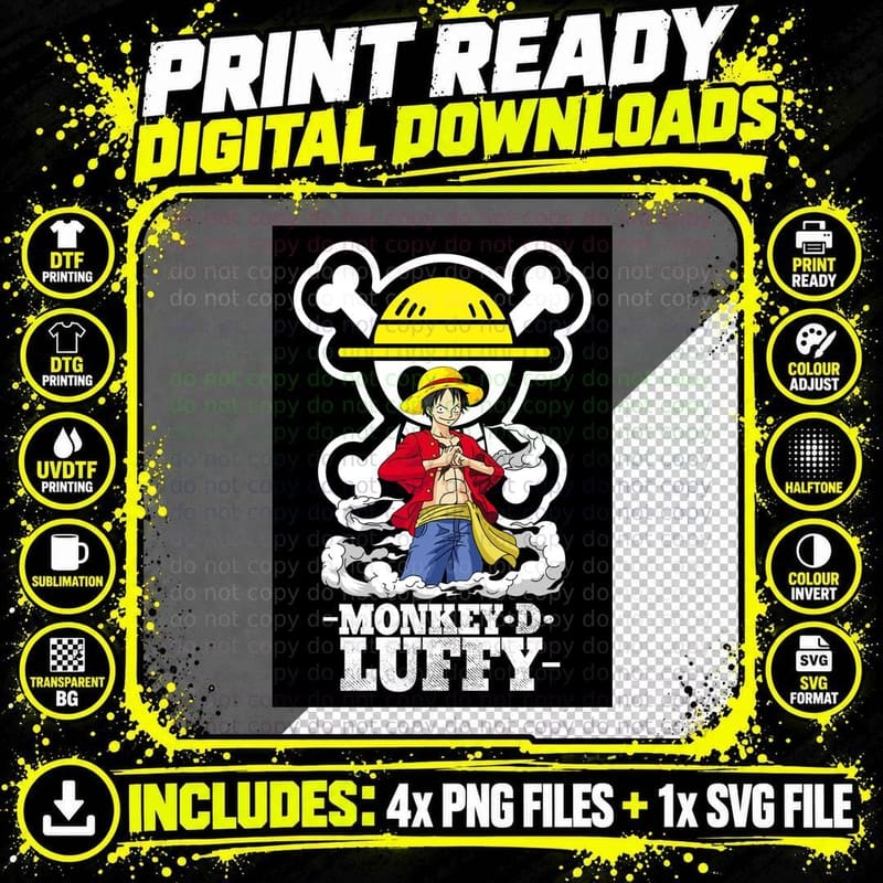 One Piece Monkey D Luffy Straw Hat Captain Skeleton Png SVG Digital Bundle
