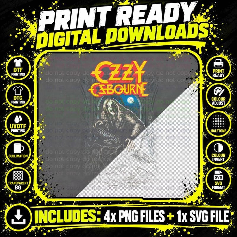 Ozzy Osbourne Ghost Figure Blue Gray Halftone T-Shirt Png SVG Digital Bundle