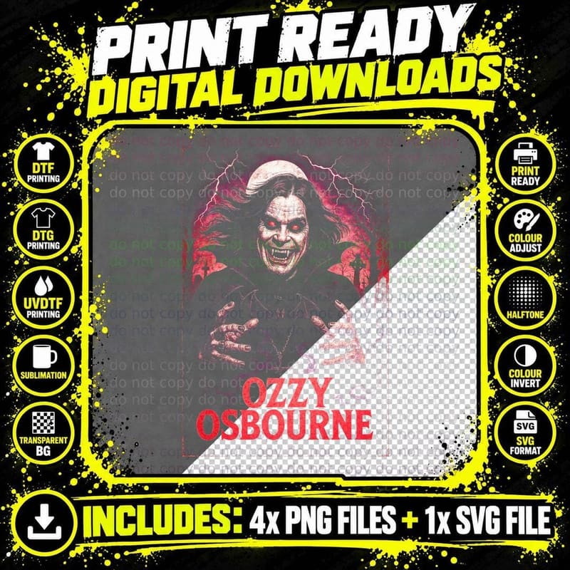 Ozzy Osbourne Vampire T-Shirt, Halftone Heavy Metal Png SVG Digital Bundle