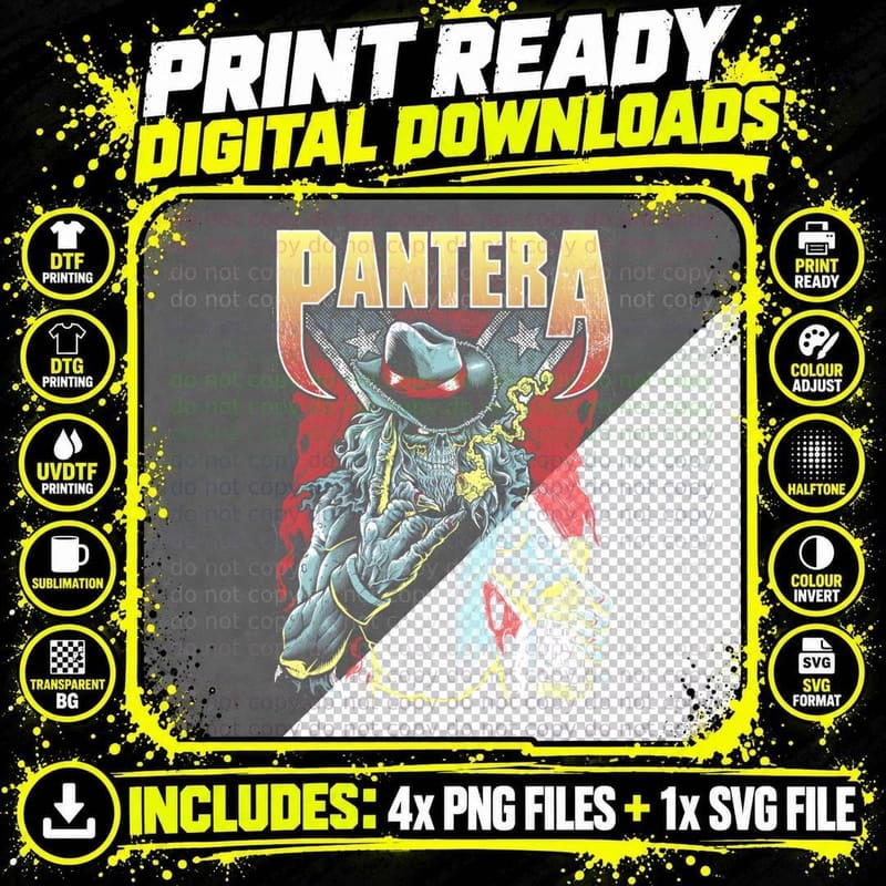 Pantera Red Gold Skeleton Cowboy Western T-Shirt Png SVG Digital Bundle