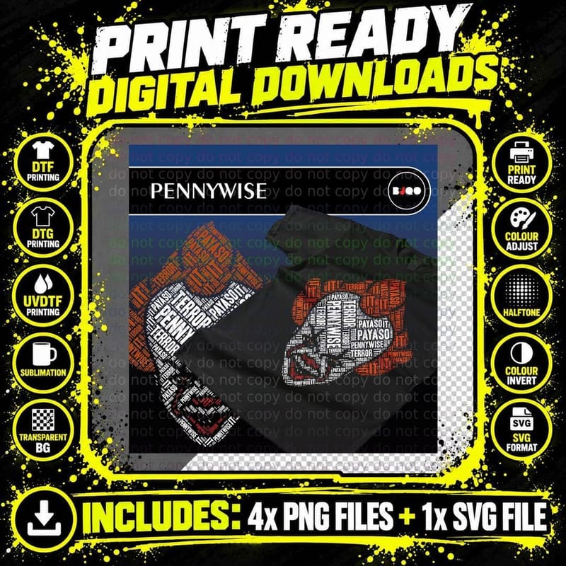 Pennywise Orange White Clown Horror Character T-Shirt Png SVG Digital Bundle