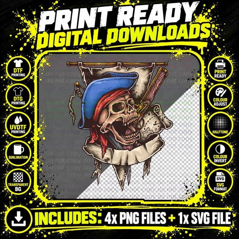 Pirate Skeleton Red Bandana Skull T-Shirt Png SVG Digital Bundle