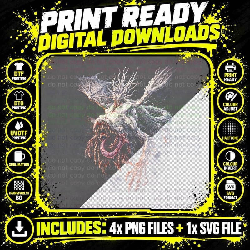 Plant Monster T-Shirt, Halftone Resident Evil Bioweapon Png SVG Digital Bundle