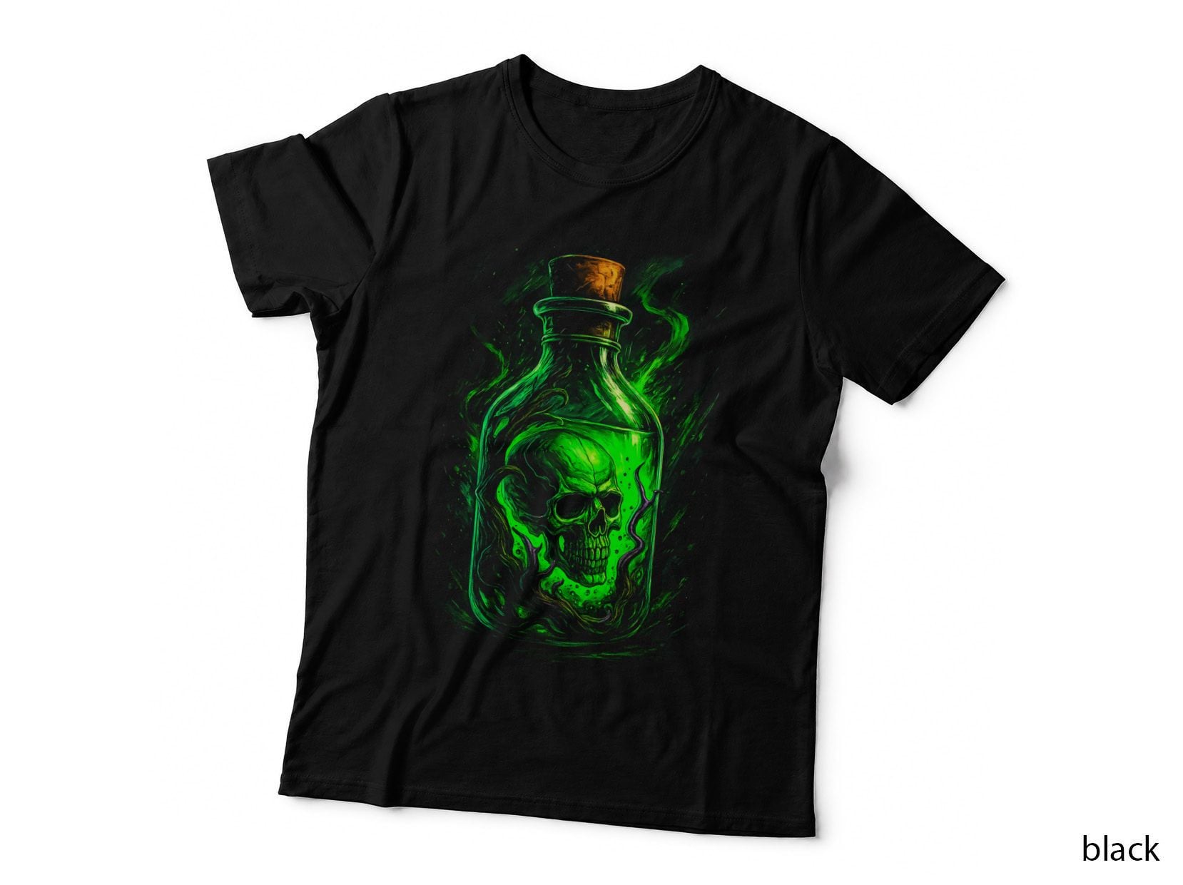 Poison Skull Bottle T-Shirt, Halftone Horror Potion Graphic Tee