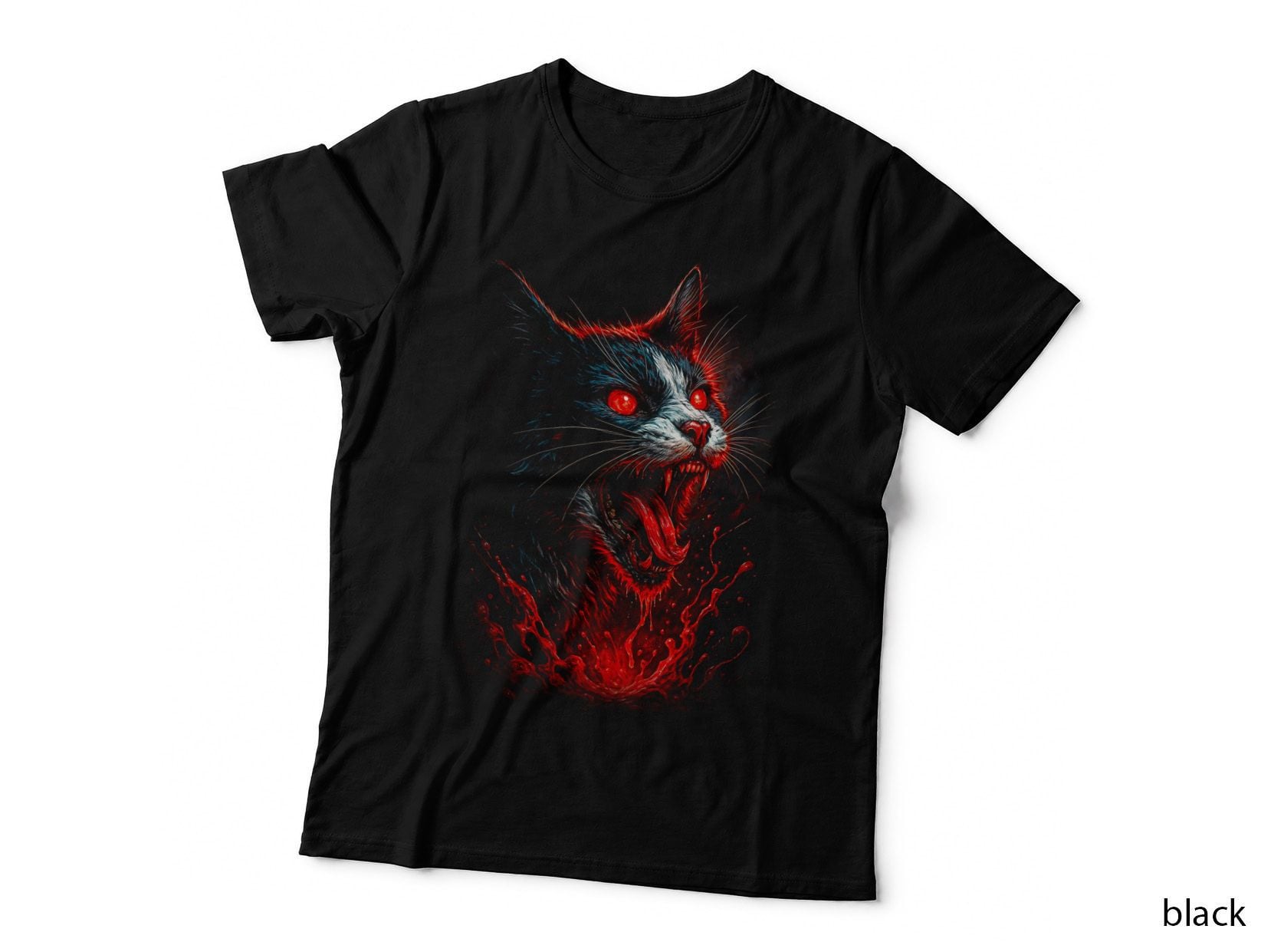 Possessed Cat T-Shirt, Halftone Horror Cat Graphic Tee, Halloween Spooky Shirt
