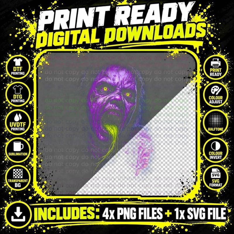 Possessed Demon T-Shirt, Halftone Horror Exorcism Png SVG Digital Bundle
