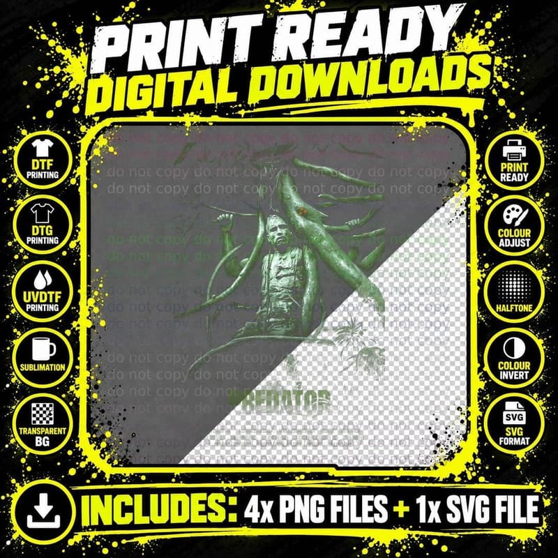 Predator Alien Hunter Green Tentacles Red Classic Sci-Fi Png SVG Digital Bundle
